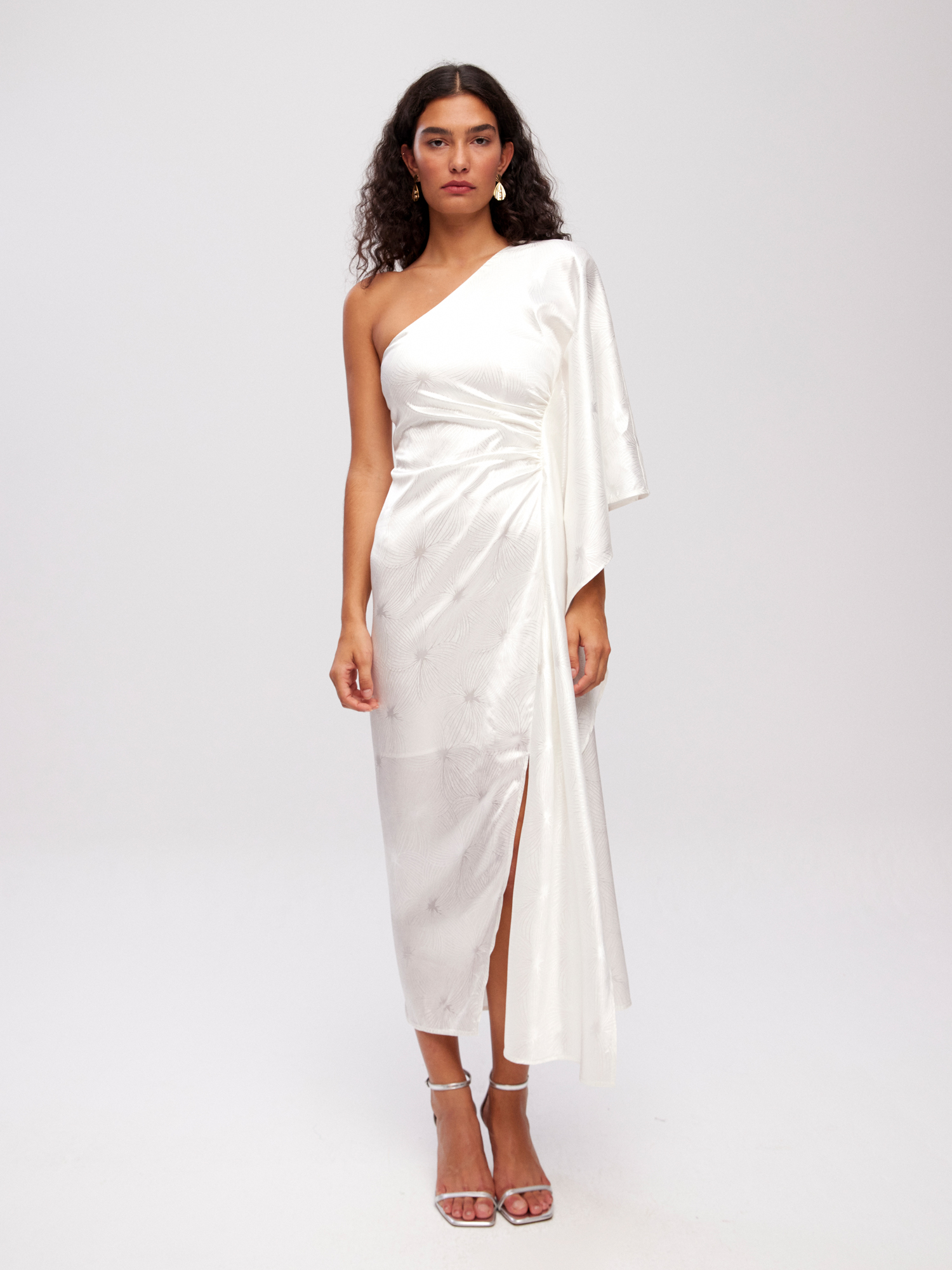 SANREMO WHITE - VESTIDO ASIMÉTRICO MANGA CAPA JCQRD BLANCO