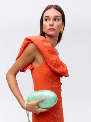 POETIC ORANGE - Vestido asim volante naranja